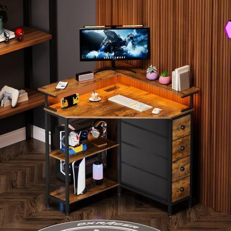 Corner Desk with Drawers Shelves for Small Space 9 Brown - packaging