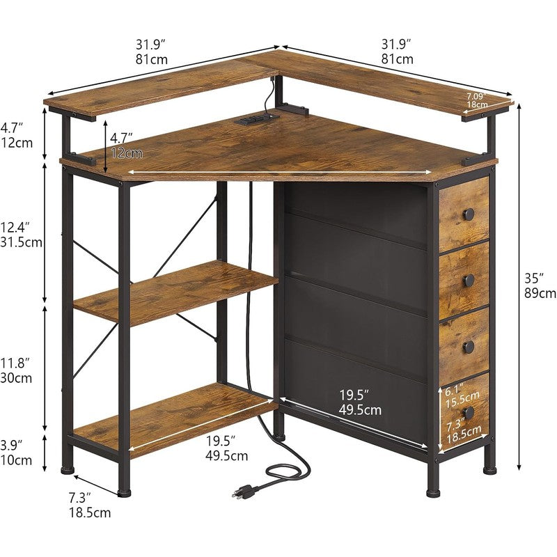 Corner Desk with Drawers Shelves for Small Space 9 Brown - fabric and fit
