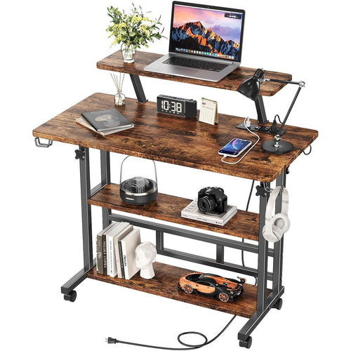 Adjustable Height Standing Desk with Power (Retro  Retro Brown - front view