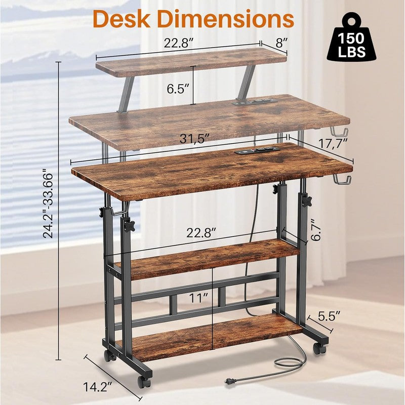 Adjustable Height Standing Desk with Power (Retro  Retro Brown - detail close-up