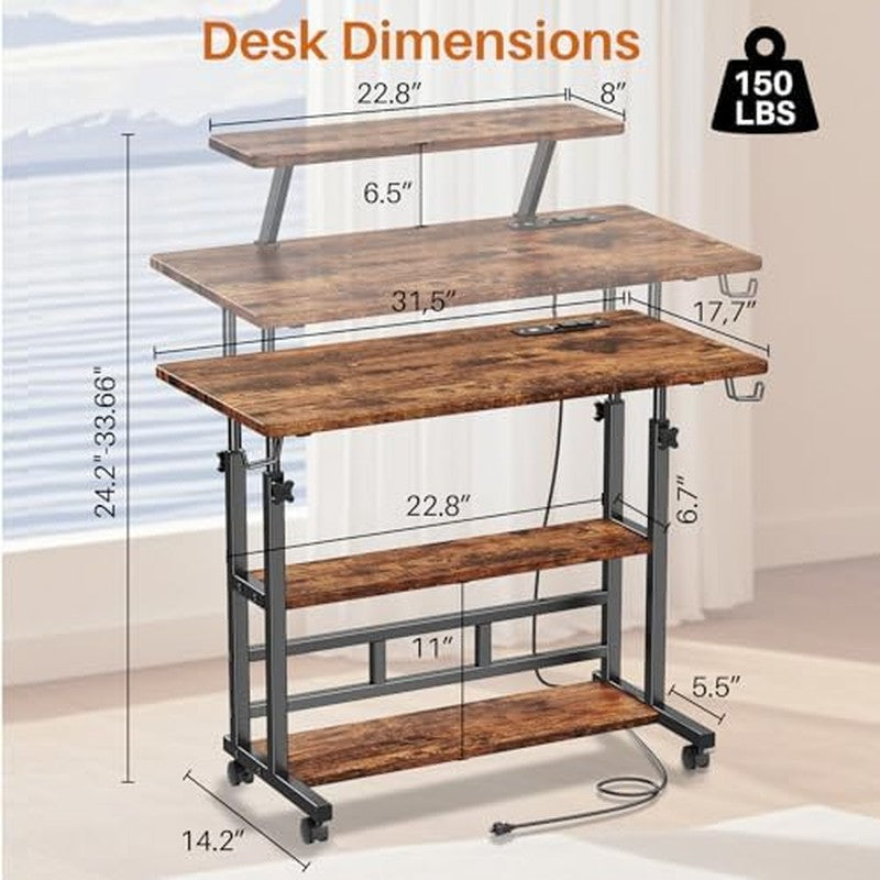 Adjustable Height Standing Desk with Power (Retro  Retro Brown - in use