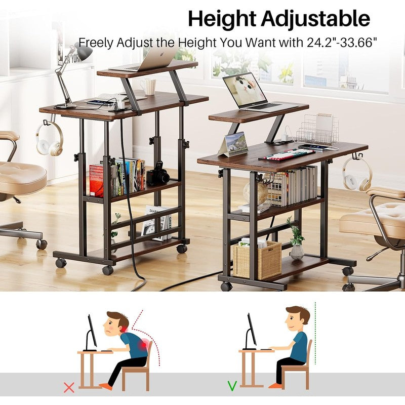 Adjustable Height Standing Desk with Power (Retro  Retro Brown - fabric and fit