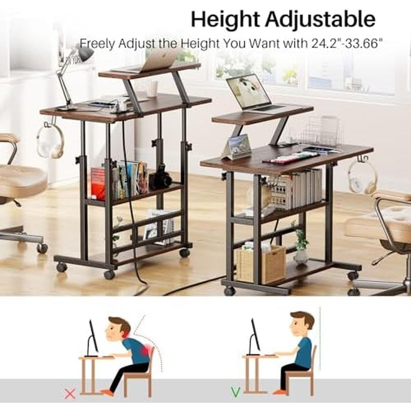 Adjustable Height Standing Desk with Power (Retro  Retro Brown - back view