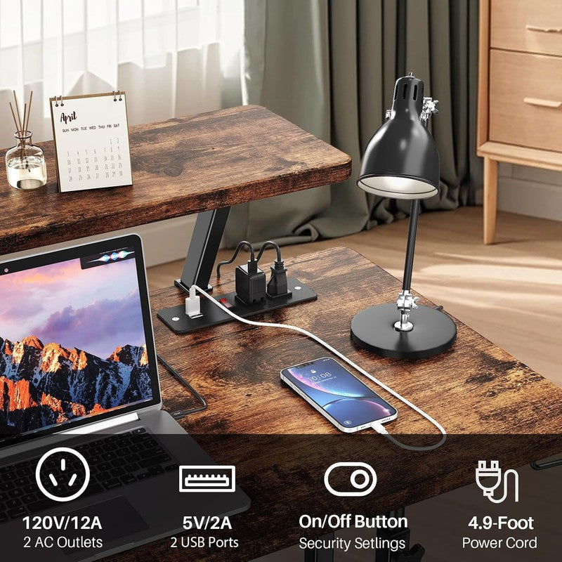 Adjustable Height Standing Desk with Power (Retro  Retro Brown - top view