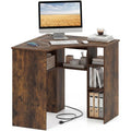 Corner Desk with Charging Station, 90-Degree Trian Rustic Brown - front view