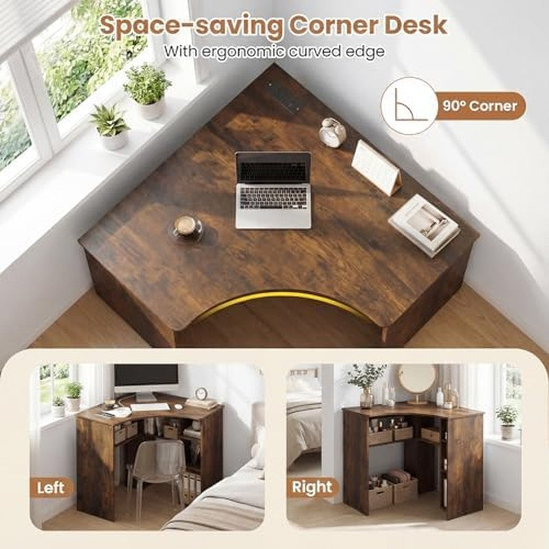 Corner Desk with Charging Station, 90-Degree Trian Rustic Brown - packaging