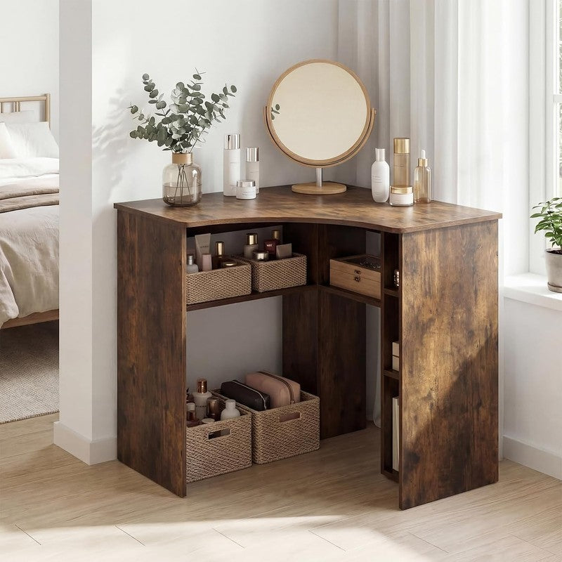Corner Desk with Charging Station, 90-Degree Trian Rustic Brown - detail close-up