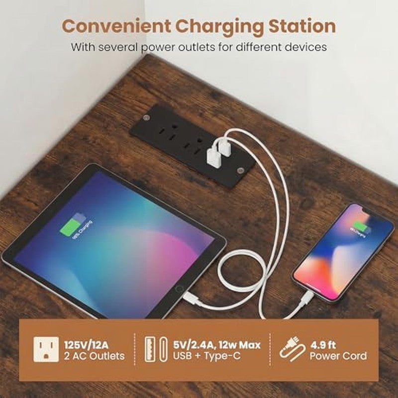 Corner Desk with Charging Station, 90-Degree Trian Rustic Brown - color detail