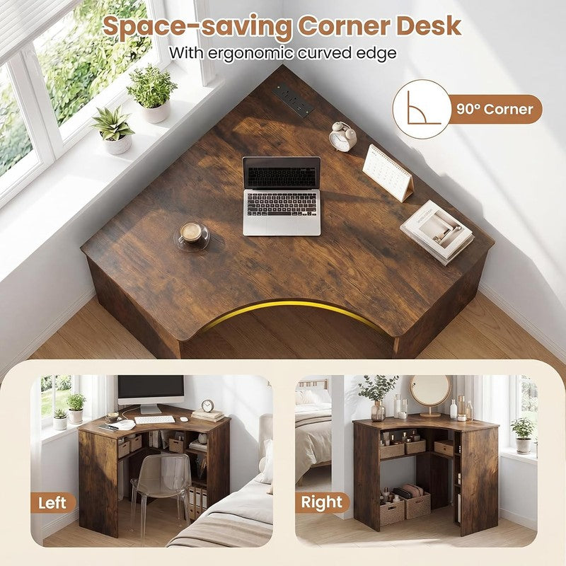Corner Desk with Charging Station, 90-Degree Trian Rustic Brown - lifestyle look