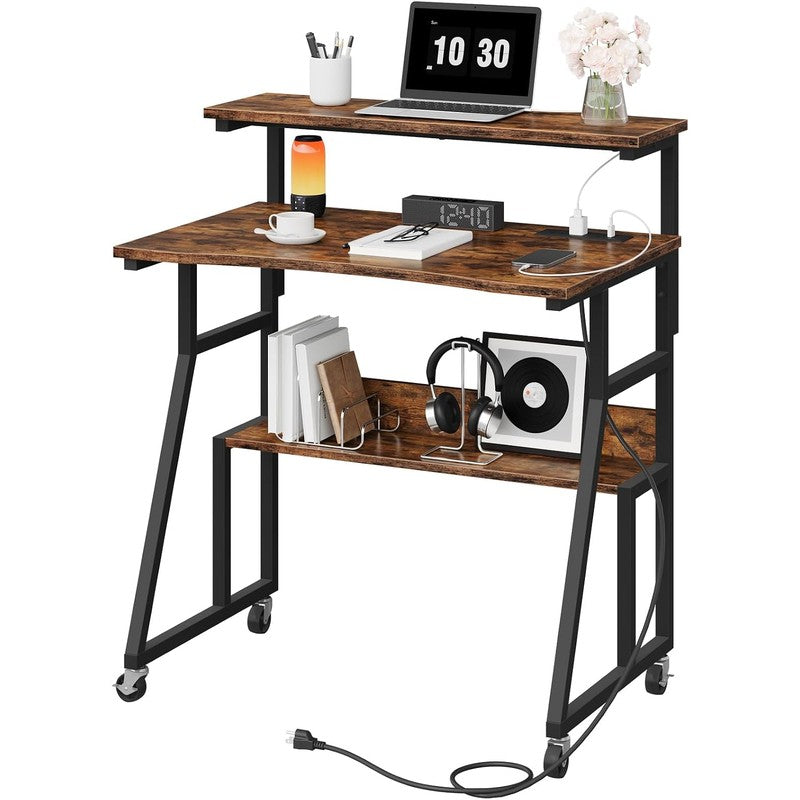 Rolling Computer Desk with Charging Station, 31.5   - front view