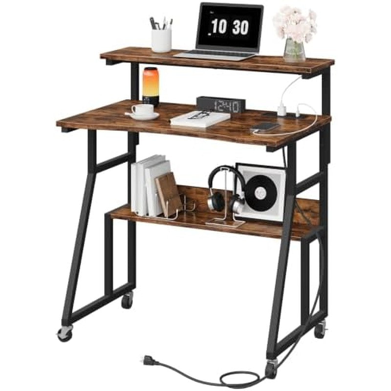 Rolling Computer Desk with Charging Station, 31.5   - side angle