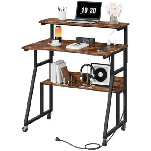 Rolling Computer Desk with Charging Station, 31.5   - side angle