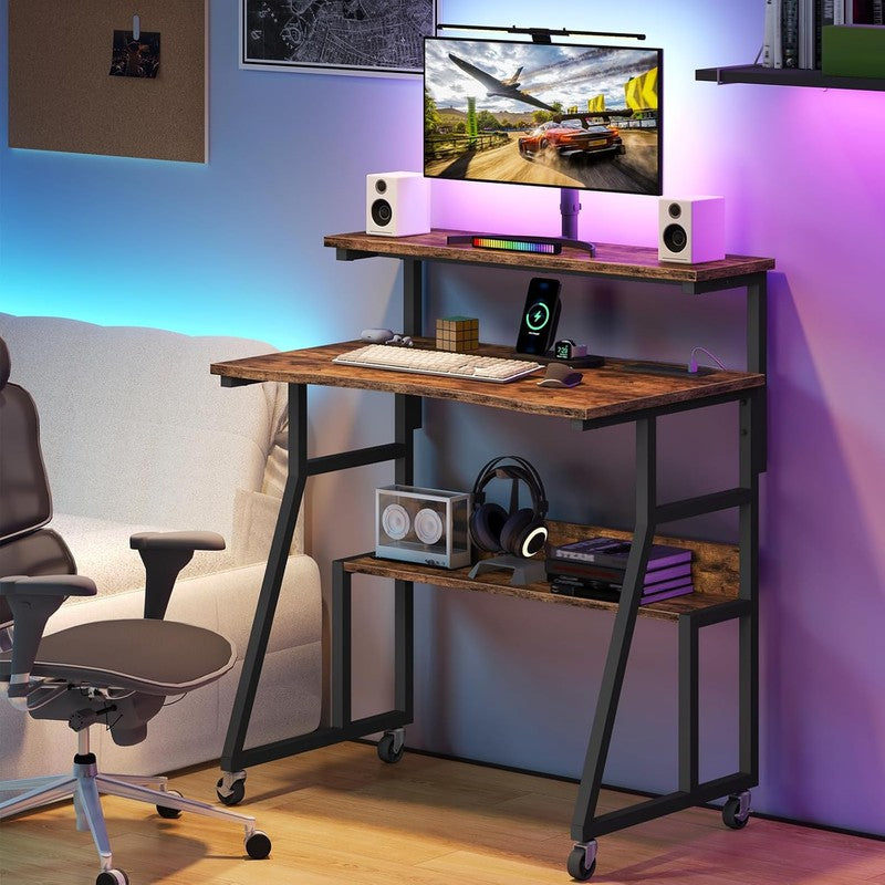 Rolling Computer Desk with Charging Station, 31.5   - detail close-up