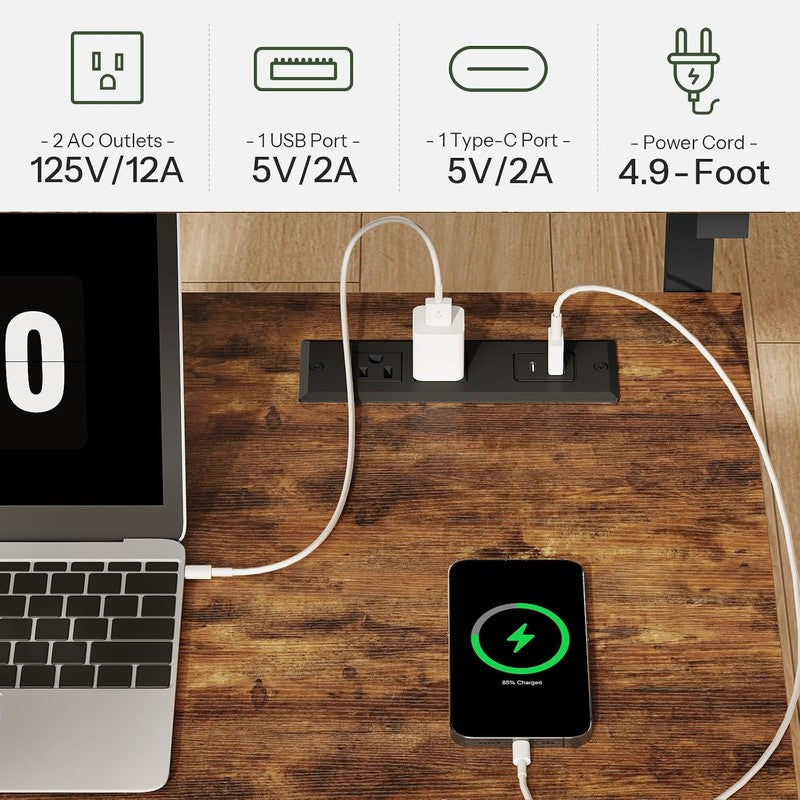Rolling Computer Desk with Charging Station, 31.5   - top view
